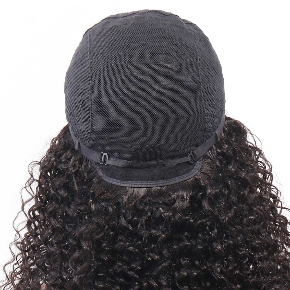 Curly Wave Human Hair Wigs with Bangs Virgin Deep Curly None Lace Front Wigs For Black Women Glueless Machine Made Wigs Natural Black 180% Density